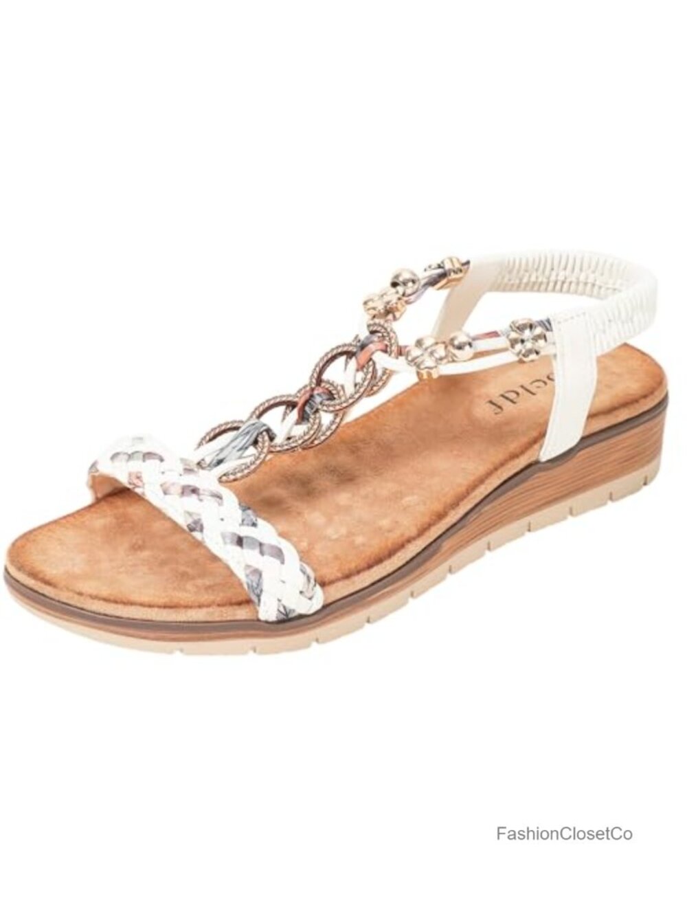 Boho T-Strap Wedge Sandals Open Toe Elastic Ankle Strap Woven